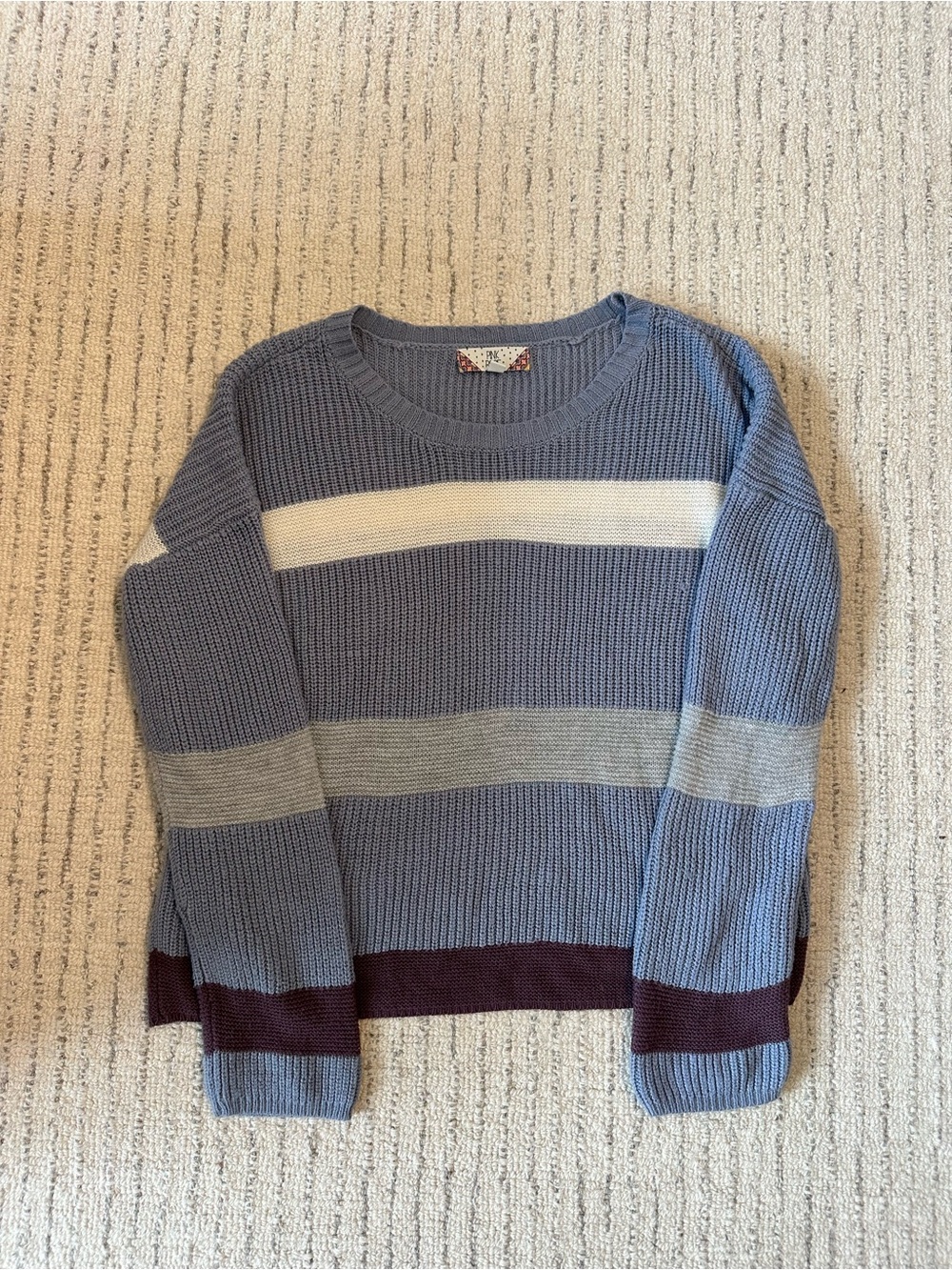 Pink Rose Striped Blue Knit Sweater